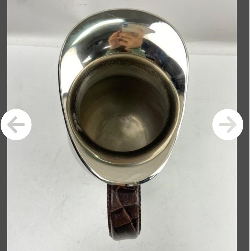 Polished Stainless Steel Pitcher Brown Faux Crocodile Leather Wrapped Handle - Picture 7 of 8